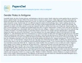 Essay on Gender Roles in Antigone