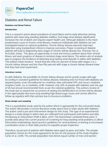 Essay on Diabetes and Renal Failure