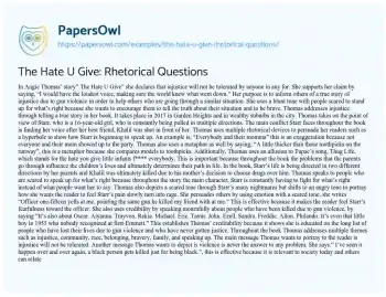 Essay on The Hate U Give: Rhetorical Questions