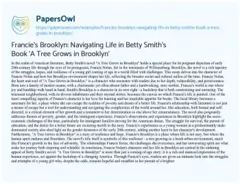 Essay on Francie’s Brooklyn: Navigating Life in Betty Smith’s Book ‘A Tree Grows in Brooklyn’