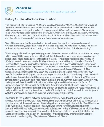 Essay on History of the Attack on Pearl Harbor