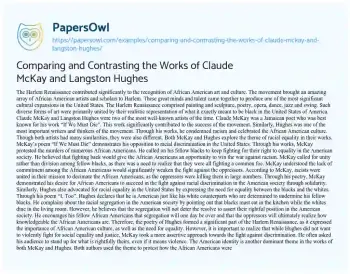 Essay on Comparing and Contrasting the Works of Claude McKay and Langston Hughes