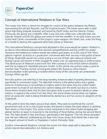 Essay on Concept of International Relations in Star Wars