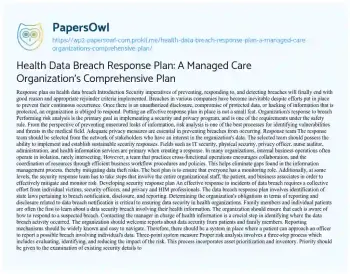 Essay on Comprehensive Health Data Breach Response Plan