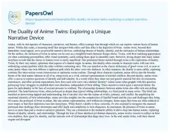 Essay on The Duality of Anime Twins: Exploring a Unique Narrative Device