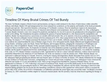 Essay on Timeline of Many Brutal Crimes of Ted Bundy