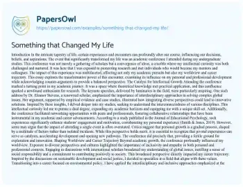 Essay on Something that Changed my Life