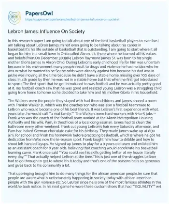 Essay on Lebron James: Influence on Society