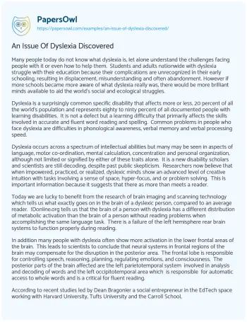 Essay on An Issue of Dyslexia Discovered