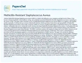 Essay on Methicillin-Resistant Staphylococcus Aureus