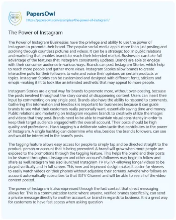 Essay on The Power of Instagram