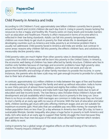 Essay on Child Poverty in America and India