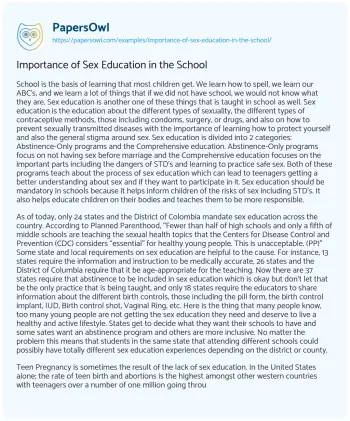 Essay on Importance of Sex Education in the School