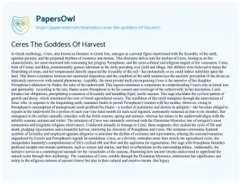 Essay on Ceres the Goddess of Harvest