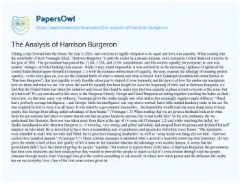 Essay on The Analysis of Harrison Burgeron