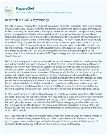 Essay on Research in LGBTQ Psychology