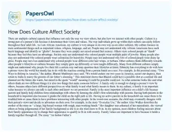 Essay on How does Culture Affect Society