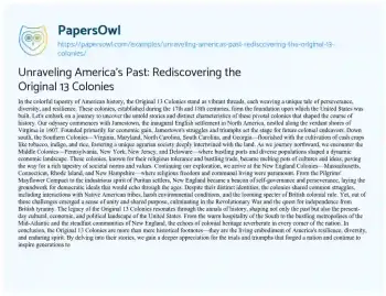 Essay on Unraveling America’s Past: Rediscovering the Original 13 Colonies