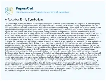 Essay on A Rose for Emily Symbolism