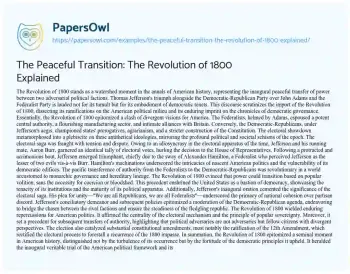 Essay on The Peaceful Transition: the Revolution of 1800 Explained