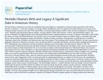 Essay on Michelle Obama’s Birth and Legacy: a Significant Date in American History