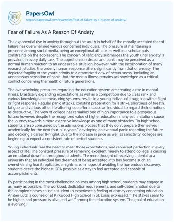 Essay on Fear of Failure as a Reason of Anxiety