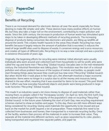 Essay on Benefits of Recycling