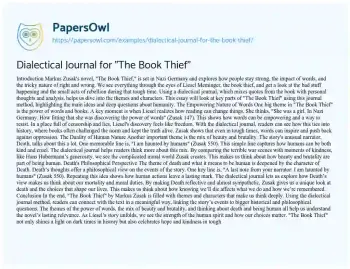 Essay on Dialectical Journal for “The Book Thief”