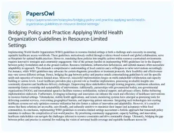 Essay on Bridging Policy and Practice: Applying World Health Organization Guidelines in Resource-Limited Settings