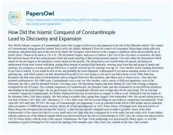 Essay on How did the Islamic Conquest of Constantinople Lead to Discovery and Expansion