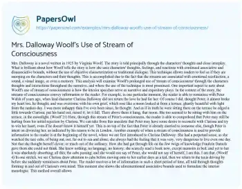 Essay on Mrs. Dalloway Woolf’s Use of Stream of Consciousness