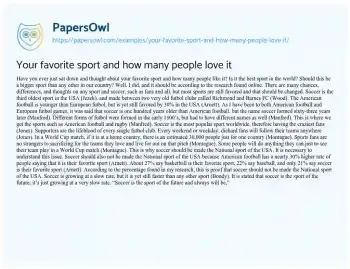 Essay on Your Favorite Sport and how Many People Love it