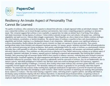 Essay on Resiliency: an Innate Aspect of Personality that cannot be Learned