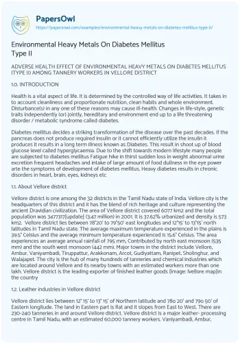 Essay on Environmental Heavy Metals on Diabetes Mellitus Type II