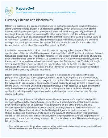 Essay on Currency Bitcoins and Blockchains