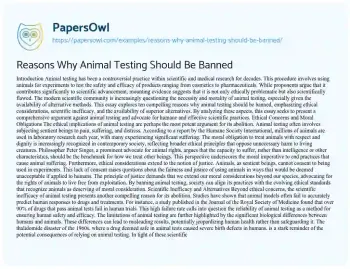 Essay on Reasons why Animal Testing should be Banned