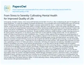 Essay on From Stress to Serenity: Cultivating Mental Health for Improved Quality of Life