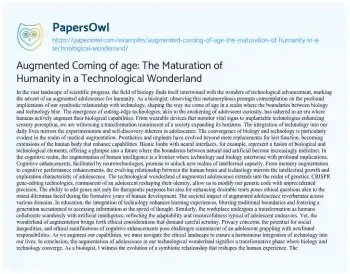 Essay on Augmented Coming of Age: the Maturation of Humanity in a Technological Wonderland