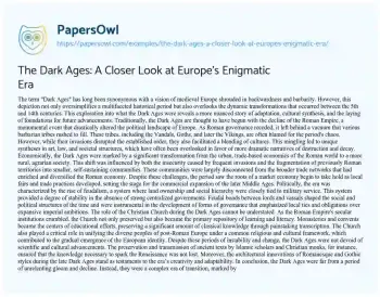 Essay on The Dark Ages: a Closer Look at Europe’s Enigmatic Era