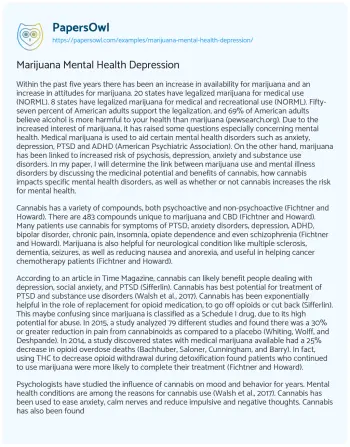 Essay on Marijuana Mental Health Depression