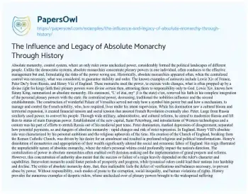 Essay on The Influence and Legacy of Absolute Monarchy through History