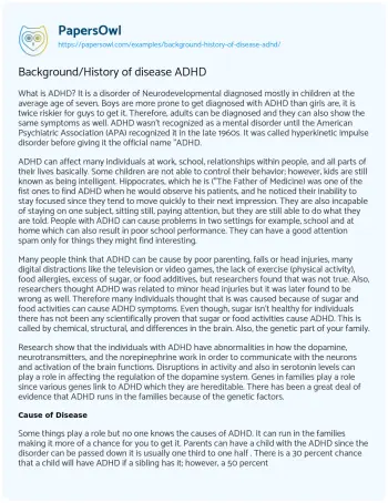 Essay on Background/History of Disease ADHD