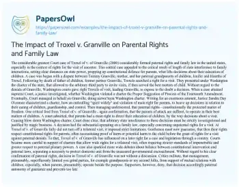 Essay on The Impact of Troxel V. Granville on Parental Rights and Family Law