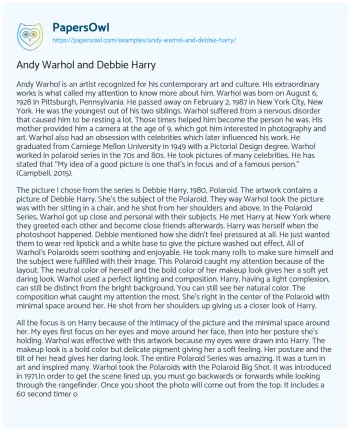 Essay on Andy Warhol and Debbie Harry