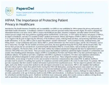 Essay on HIPAA: the Importance of Protecting Patient Privacy in Healthcare