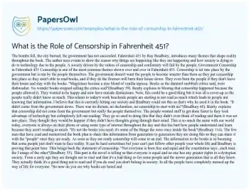 Essay on What is the Role of Censorship in Fahrenheit 451?