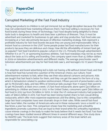 Essay on Corrupted Marketing of the Fast Food Industry