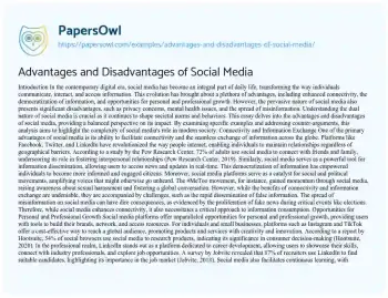 Essay on Advantages and Disadvantages of Social Media