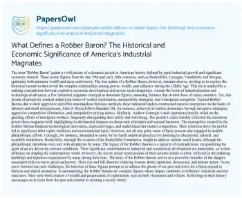 Essay on What Defines a Robber Baron? the Historical and Economic Significance of America’s Industrial Magnates