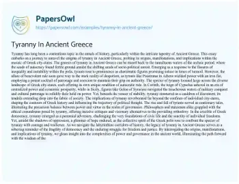 Essay on Tyranny in Ancient Greece